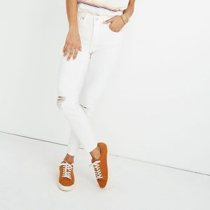 Madewell 9” High Rise Skinny Crop White Distressed Raw Hem Busted Knees Jeans 29
